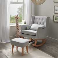 Fauteuil à bascule Neepa avec repose-pieds, fonction lit bébé et lit d'appoint, construction moderne en bois massif de style européen, rembourrage personnalisé