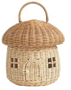 Panier en rotin en forme de maison champignon, panier de rangement mignon pour maison de poupée, jouets pour enfants, panier de décoration pour salle de jeux - Product Image 1