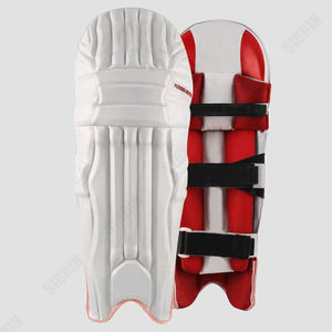 Protège-tibias de cricket personnalisés légers en fibre de bambou, écologiques, durables, avec rembourrage interne en maille rouge et blanc uni, personnalisables - Product Image 1