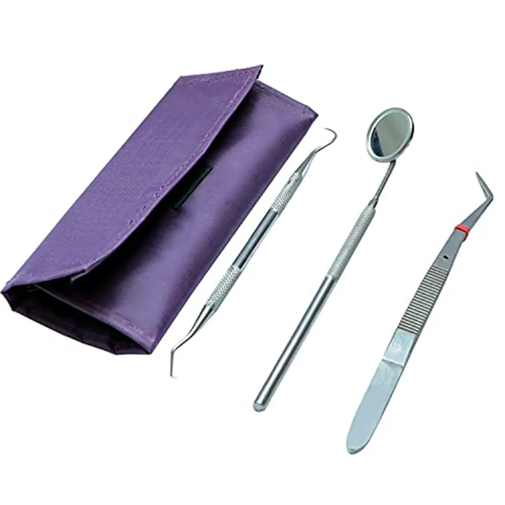 Kit per l'esame dentale professionale in acciaio inossidabile personalizzato da 3 pezzi Set per il trattamento dei denti a specchio e scaler e pinzette