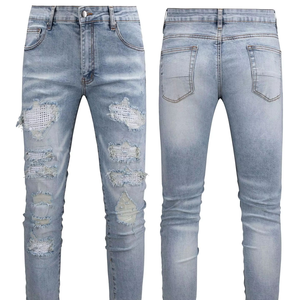 Pantalones Vaqueros OEM al por Mayor, Jeans con Logotipo Personalizado, Jeans Morados para Hombre, Jeans Ajustados Estampados y Rotos Estilo Hip Hop - Product Image 1