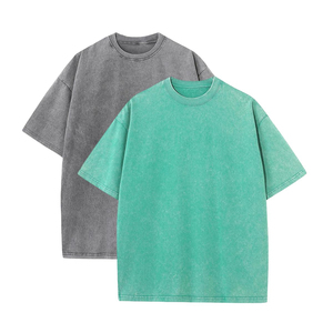 เสื้อยืดโอเวอร์ไซส์ผ้าฝ้ายฟอกสี ผู้ชาย สไตล์ลำลอง สีพื้น แขนสั้น คอกลม ผ้าเจอร์ซีย์ถัก ย้อมสีเรียบ เสื้อยืดฟอกสีแบบแอซิด - Product Image 2