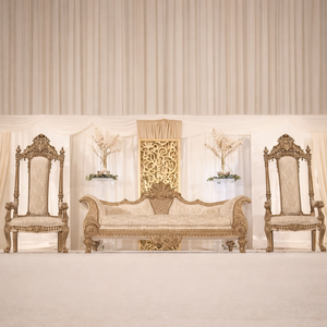 Sofás Elegantes para Bodas, Muebles Decorativos de Lujo, Juego de Sofás Dorados para Bodas, Tapicería Blanca, Muebles Decorativos para Escenarios - Product Image 5