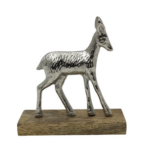 Reno de aluminio y madera con base rectangular Mesa decorativa de color negro y natural y decoración navideña - Product Image 3