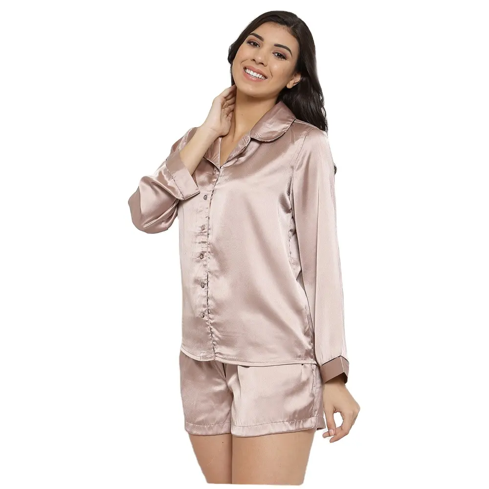 Plus size comfy smooth two piece silk satin pjs set pigiama donna sleepwear night suit per donna pigiama