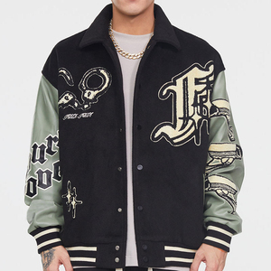 แจ็กเก็ตเบสบอลของผู้ชายแนวสตรีทสำหรับฤดูใบไม้ผลิฤดูใบไม้ร่วงลำลองพร้อมตัวอักษรแบบปะติดดีไซน์ตัดกันสีตามสั่ง - Product Image 2