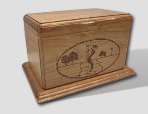 Urna de golf grabada Caja de entierro de cereza Urna funeraria de madera hecha a mano para cenizas Caja de madera humana Base de plataforma de cremato de cereza - Product Image 2