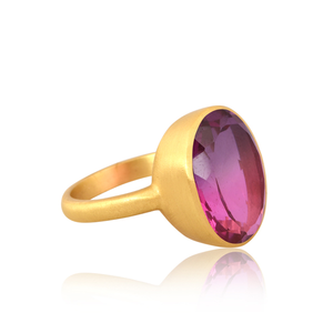 Anillo de piedras preciosas de cuarzo con doblete de amatista bio, anillo de latón chapado en oro, anillos de moda, proveedor de joyería, Colección clásica - Product Image 4