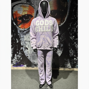 Conjuntos de Pantalones y Sudadera con Capucha, Pantalones Anchos con Logotipo Personalizado, Pantalones Anchos Apilados con Cremallera para Hombre - Product Image 5