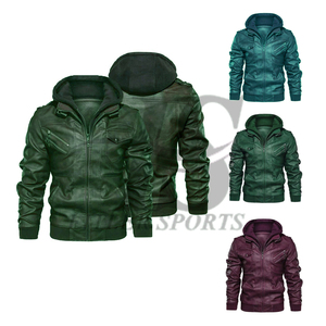 Chaqueta de cuero de invierno ajustada para hombre con capucha verde impermeable transpirable estilo Streetwear cierre de cremallera cálido forro de piel de oveja - Product Image 1