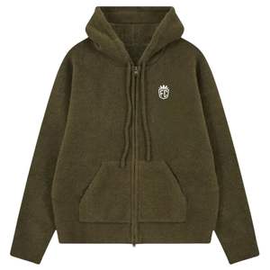 Khaki ZipUp Knit Hoodie with Crown Logo Soft Comfortable Hoodie for Casual Wear <b>Perfect</b> for Men and Women - Product Image 1