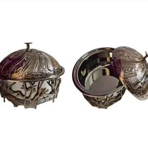 Pot chaud en métal peint à la main de 2 pièces uniques Casserole ronde de qualité supérieure pour servir l'excellence - Product Image 4