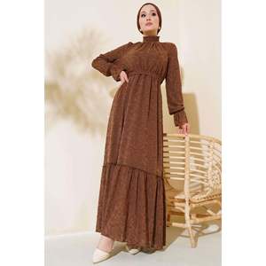 Ruffle Collar Cinturón Vestido Marrón - Product Image 3