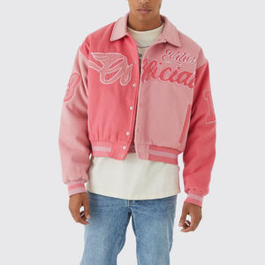 Custom 100% <b>Wool</b> Baseball Jacket for Men Street Style Chenille Embroidery <b>Pink</b> Varsity Crop Jacket College Varsity Letterman - Product Image 3