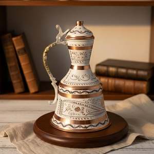 Carafe en cuivre décorée d'émail de style oriental d'Erzincan - Product Image 4