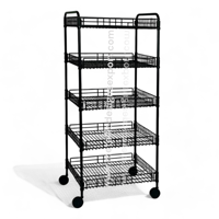 Meuble de rangement pliable MDE durable à 4 niveaux en fil de fer, étagère à épices sur roulettes, organisateur mobile écologique pour cuisine et garde-manger