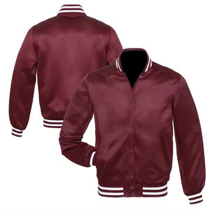 Satén de color personalizado último diseñador Varsity chaquetas Casual chaqueta de béisbol Letterman abrigo de seda Unisex Stand Collar - Product Image 4
