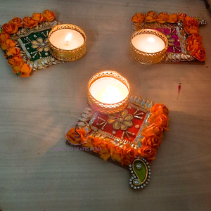 Últimos Portavelas Bordados con Diseño de Patchwork, Portavelas Decorativos para el Hogar, Ideales para la Celebración de Diwali - Product Image 6