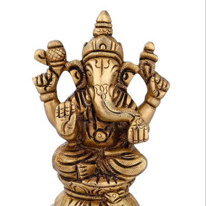 Antique Finish Ganesh Ji Base Idol Murti Moorti Statue 300 gm Brass Ganpati Sitting Sculpture for Home Entrance <b>Metal</b> <b>Craft</b> - Product Image 1