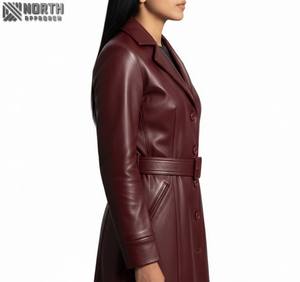 Manteau en cuir long pour femmes Manteau confortable en cuir de mouton respirant pour femmes Veste en cuir personnalisée - Product Image 5
