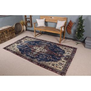 Alfombra Vintage de 4.2x7.6 pies (128x233 cm), Alfombra Turca Azul con Diseño Floral - Product Image 1