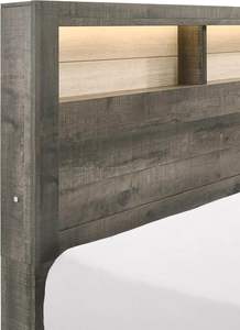 Durable 80X87,3 pulgadas Marco de cama King de madera de pino macizo Luz táctil integrada tradicional Cubbies abiertos Faux Plank Look melamina - Product Image 2