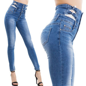 Pantalones vaqueros de Mujer vintage de cintura alta de fabricante personalizado pantalones vaqueros lavados vintage de diseño clásico - Product Image 1