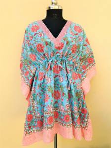 Venta al por mayor verano Vintage Kaftan estilo Simple transpirable mano bloque impreso Floral 1 puro algodón bata de talla grande suave cómodo - Product Image 6