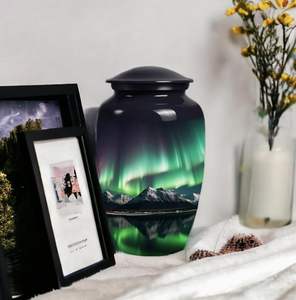 Large Classic Aurora Cremation Urn Customized Design Alloy Metal <b>Memorial</b> Ashes Funeral Supplies High Quality Adult Pet Urns Jar - Product Image 2
