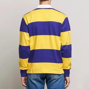 Streetwear Rugby Print Oversized Embroidery Lapel Thermal Long Sleeve T <b>Shirt</b> Cotton Button Up Boxy Stripe Polo <b>Shirts</b> For <b>Men</b> - Product Image 3