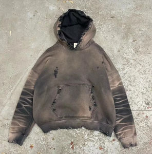 2025 personnalisable hommes Ditressed lavage à l'acide sweat à capuche col 100% coton hommes haute qualité Streetwear sweat à capuche surdimensionné en vrac - Product Image 4
