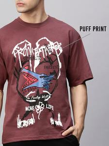 Gran oferta de Camiseta estampada de manga corta con hombros caídos y cuello redondo para hombre, Camiseta estampada de gran tamaño para hombre - Product Image 3