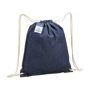 Zaino in Denim Riciclato Sostenibile per Sport e Trasporto di Gadget, Zainetti Sportivi Promozionali con Coulisse - Product Image 1