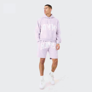 Conjunto Deportivo Corto con Capucha y Bolsillos Laterales para Hombre, Personalizado, Holgado, con Estampado Personalizado, Morado, para Correr, Fitness, Informal - Product Image 4