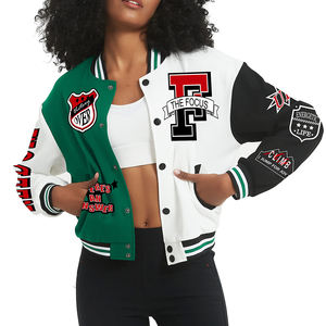 OEM Manufacturer's High Quality Women's College Leather Jacket Cropped Sleeves Customized Logo Embroidered Baseball Cotton - Product Image 1
