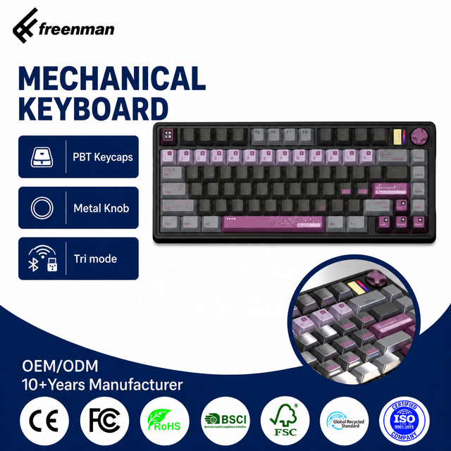 Hot Swappable 87 Keys Tri Mode Gaming Keyboard PBT Keycaps Metal Knob Blue Switch Mechanical Keyboard Gaming Keyboard Ergonomic