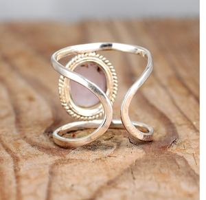 Anillo ajustable de cuarzo rosa de Plata de Ley 925 para mujer, joyería de piedra preciosa de declaración Bohemia grande para boda - Product Image 3