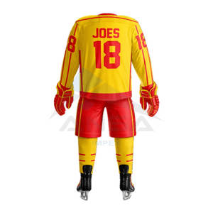 ออกแบบชุดยูนิฟอร์มฮอกกี้น้ำแข็งตามสั่ง ออกแบบโลโก้และหมายเลขของคุณเอง ผ้าโพลีเอสเตอร์ 100% คุณภาพสูง กันลม เป็นมิตรกับสิ่งแวดล้อม ชุดเสื้อและกางเกงขาสั้น - Product Image 3