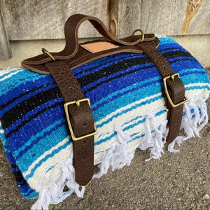 Custom Logo Buffalo Leather Portable Picnic Blanket Belt Outdoor Packable Rugs <b>Strap</b> <b>Carrying</b> <b>Strap</b> Belt for Rug Mat Blanket - Product Image 1