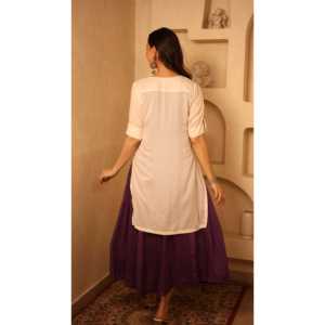 Vestidos de Noche Color Marfil y Violeta, Elegante Conjunto Kurta - Product Image 4