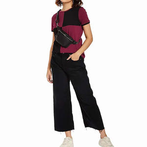 Summer Women <b>Patchwork</b> Color Block T-shirt Short Sleeve Crew Neck Slim Fit Casual Cotton Tee Shirts Custom Logo Wholesale <b>Tops</b> - Product Image 2