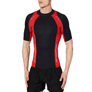 Men's Short Sleeve Rash Guard <b>Black</b> Gray Red Color Blocked Quick Dry <b>Compression</b> <b>Shirt</b> Workout Top Adult Fitness Clothing - Product Image 5