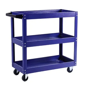Neatly Blue 3 Layer Rolling Metal Tool Cart with Lockable wheel Workshop Storage Trolley for Tattoo Shop