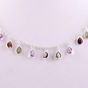 Vente en gros de collier en argent sterling 925 fait à la main au design classique pour femmes Chaînes fines de luxe avec pierres précieuses mélangées - Product Image 2