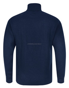 Vente en gros Pull à col roulé pour hommes High Street 100% coton couleur unie épais décontracté rayé tricot fermeture éclair avant hiver - Product Image 5
