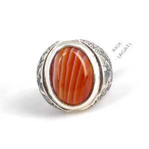 Anillo de Plata de Ley 925 Hecho a Mano para Hombre con Incrustaciones de Ágata y Grabado, para Uso Diario - Product Image 4