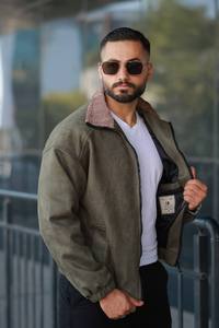 เสื้อโค้ทกันน้ำมีซิปมีปกสีกากีสำหรับผู้ชาย, เสื้อแจ็คเก็ตลำลองแขนยาวระบายอากาศ - Product Image 2