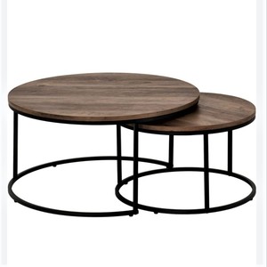 Ensemble de 2 tables basses gigognes modernes de luxe rondes en bois et fer MDF réglables pour usage domestique - Product Image 1