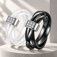Bague de promesse et de mariage JLM en céramique blanche et acier inoxydable 316, double rangée de zircone cubique de 8 mm, entrelacée, pour femmes et hommes