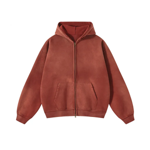 Sweats à capuche décontractés sur mesure Vêtements de rue d'hiver Sweat à capuche zippé délavés à l'acide à vendre - Product Image 6